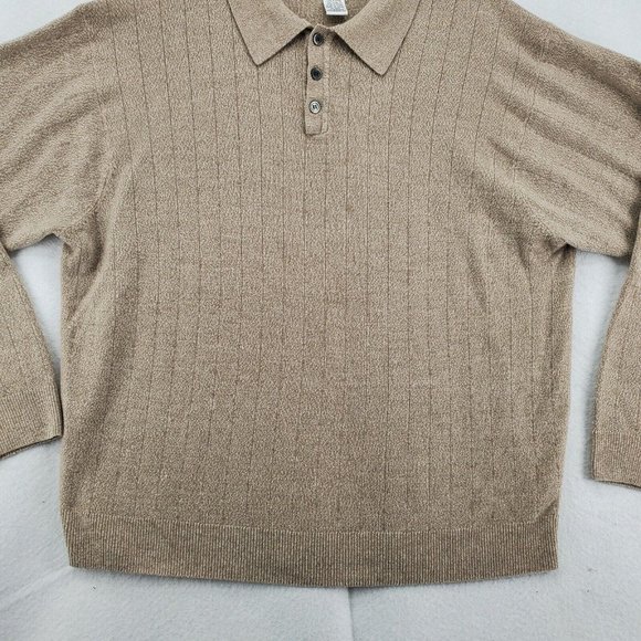 GEOFFREY BEENE Sweater Men's 1/4 Button Collared Long Sleeve Acrylic Brown 2XL - Picture 4 of 12